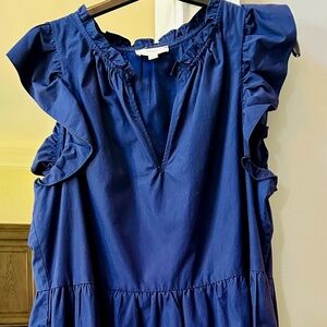 A Loves A V-Neck Ruffle Cap Sleeve Side Pocket Tiered A-Line Mini Dress